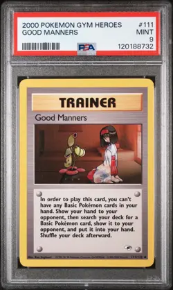 Pokemon TCG 111/132 Good Manners 2000 Pokemon Gym Heroes PSA 9 - Image 1
