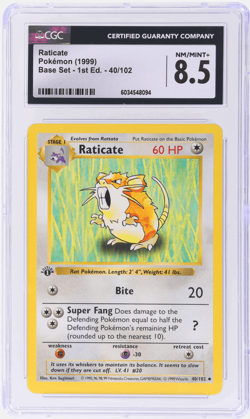 1999 Pokemon Base Set Raticate 1st Edition #40 CGC 8.5 - Image 1