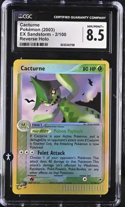 Pokemon EX Sandstorm 2/100 Cacturne Reverse Holo Rare Grass CGC 8.5 NM/MINT+ - Image 2