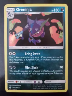 Greninja 117/214 Holo Rare Pokemon TCG Sun Moon Unbroken Bonds Very LP Alola - Image 1