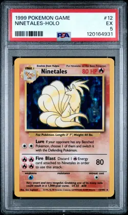 1999 POKEMON BASE SET UNLIMITED #12 NINETALES-HOLO PSA 5 - Image 1