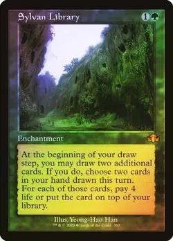 NM Retro Foil Sylvan Library, MTG, Dominaria Remastered, Magic, 350 - Image 1