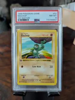1999 Pokemon Machop #052 (Shadowless) 1st edition PSA 8 - Image 1