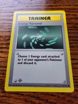 LP! Pokemon Energy Removal 92/102 Base Set 1st Edition Shadowless Trainer - Image 1