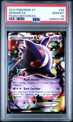 2014 POKEMON XY PHANTOM FORCES #34 GENGAR EX PSA 10 - Image 1