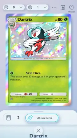 Pokemon TCG Pocket Dartrix Shiny Mega Rising Trade 1 Star? (English) - Image 1