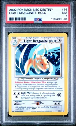 2002 POKEMON NEO DESTINY #14 LIGHT DRAGONITE-HOLO PSA 7 - Image 1