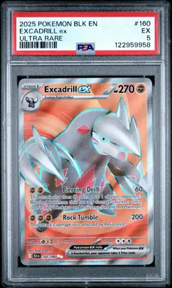 2025 POKEMON BLK EN-BLACK BOLT ULTRA RARE #160 EXCADRILL EX PSA 5 - Image 1