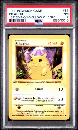 Pikachu 1st Edition Yellow Cheeks PSA 7 1999 Pokemon Game #58 - Image 1