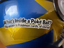 PokeMon ball tin w/ 3 Packs of cards & A Pokemon Coin New and sealed Blue & Gold - Image 3
