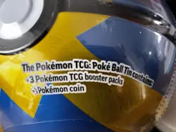 PokeMon ball tin w/ 3 Packs of cards & A Pokemon Coin New and sealed Blue & Gold - Image 4