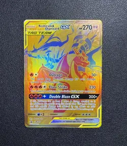 Reshiram & Charizard GX SM247 Pokemon Promo Gold Tag Team English NM - Image 1