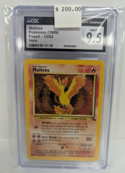 Moltres Pokemon (1999) Fossil 12/62 Holo CGC 9.5 MINT+ - Image 1