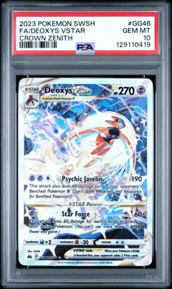 2023 POKEMON SWORD & SHIELD CROWN ZENITH #GG46 FULL ART/DEOXYS VSTAR PSA 10 - Image 1