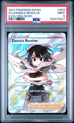 2021 POKEMON SWORD & SHIELD EVOLVING SKIES #203 FULL ART/ZINNIA'S RESOLVE PSA 9 - Image 1