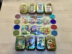 Pokemon Prismatic Evolutions Mini Tins, Coins, Prints, No Packs, Set Of 8 - Image 1