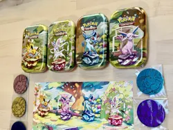 Pokemon Prismatic Evolutions Mini Tins, Coins, Prints, No Packs, Set Of 8 - Image 4