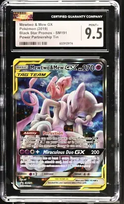 Pokemon CGC 9.5 Mewtwo & Mew GX SM191 Power Partnership Tin Promo Mint+ - Image 1