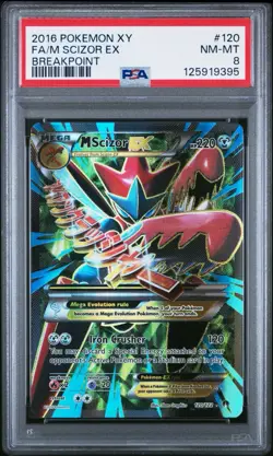 2016 POKEMON XY BREAKPOINT #120 FULL ART/M SCIZOR EX PSA 8 - Image 1