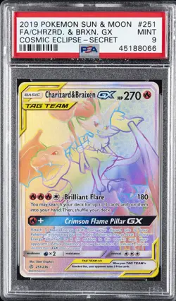 2019 POKEMON SUN & MOON COSMIC ECLIPSE FULL ART/CHARIZARD & BRAIXEN GX PSA 9 - Image 1