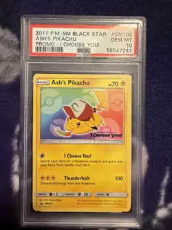 Ash's Pikachu TCG SM108 2017 Promo Card Pokemon PSA 10 - Image 1