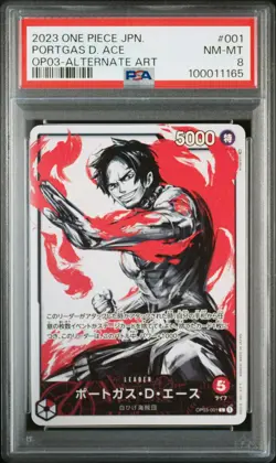PSA 8 One Piece Card Game Japanese Portgas D. Ace Leader Parallel OP03-001 2023 - Image 1