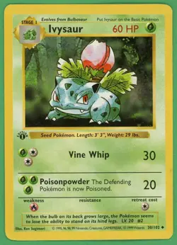 Ivysaur Pokemon Base Set 1st edition Shadowless Uncommon 30/102 - Image 1