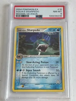 Team Aqua's SHARPEDO! PSA 8! NM-MT! 2004 Pokemon EX Magma vs Aqua #18 LOW POP=22 - Image 1