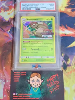 2019 POKEMON AMOONGUSS HOLO PRERELEASE STAMP STAFF #SM202 SUN MOON PROMO PSA 9 - Image 1