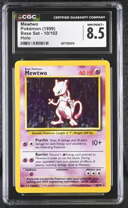 CGC 8.5 Mewtwo 1999 Base Set 10/102 Holo Pokemon Card - Image 1