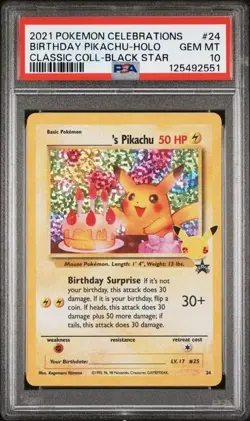 2021 POKEMON CELEBRATIONS CLASSIC COLLECTION #24 BIRTHDAY PIKACHU HOLO PSA 10 - Image 1