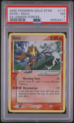 Pokemon Entei Gold Star Holo Rare Card 113/115 PSA 7 NM-MT EX Unseen Forces 2005 - Image 1