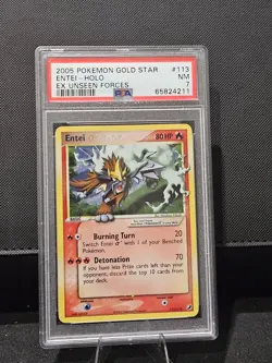 Pokemon Entei Gold Star Holo Rare Card 113/115 PSA 7 NM-MT EX Unseen Forces 2005 - Image 3