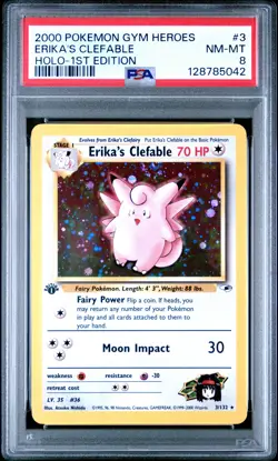 2000 POKEMON GYM HEROES HOLO-1ST ED #3 ERIKA'S CLEFABLE PSA 8 - Image 1