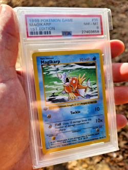 Pokemon 1999 1st Edition Shadowless Base Magikarp uncommon card, PSA 8 - Image 1