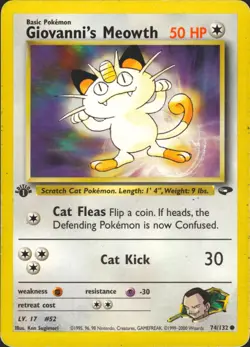 Giovanni's Meowth (74) 074/132 1st Edition Common Gym Challenge Pokemon Card LP - Image 1