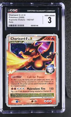 CGC 3 Charizard G LV.X 2009 Supreme Victors 143/147 Holo Pokemon Card - Image 1