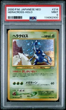2000 Japanese Pokemon Neo Genesis Heracross Holo PSA 9 #214 - Image 1