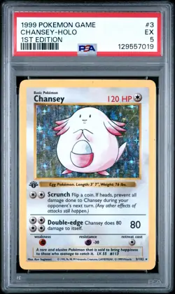 1999 POKEMON BASE SET 1ST EDITION #3 CHANSEY-HOLO PSA 5 - Image 1