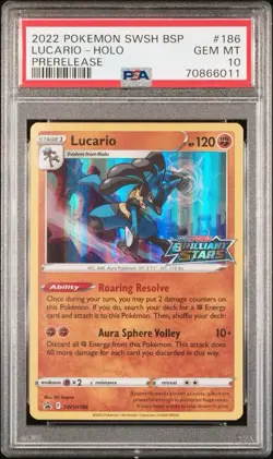 2022 Pokemon Black Star Promo Lucario Prerelease SWSH186 PSA 10 GEM MT - Low Pop - Image 1