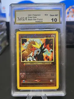 MGA 10 GEM MINT Entei 2001 Black Star Movie Promo 34 Reverse Holo Pokemon Card - Image 1