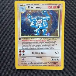 Machamp 8/102 1st Edition Cosmos Holo Base Set Pokemon Card SWIRL nm unplayed - Image 1