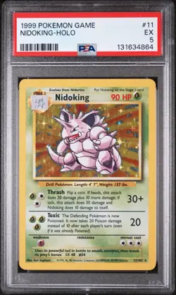 1999 Pokemon Game Base Set Nidoking Holo Card 11/102 PSA 5 - Image 1