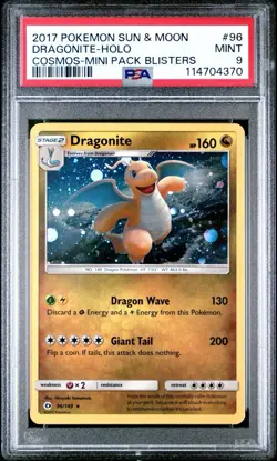 2017 DRAGONITE POKEMON SUN & MOON COSMOS *SWIRL* HOLO MINI BLISTERS #96 PSA 9 - Image 1