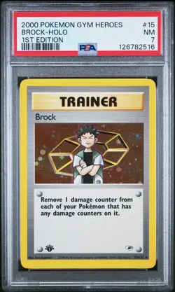 BROCK Pokemon Gym Heroes Holo 1st Edition 15/132 - PSA 7 - Image 1
