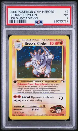Brock's Rhydon #2 - 1st Edition - 2000 Pokemon Gym Heroes PSA 7 Near Mint WOTC - Image 1