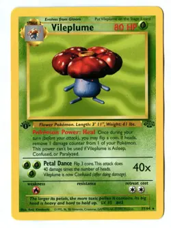 Vintage 1999 First Edn VILEPLUME LICKITUNG RAPIDASH MAROWAK Jungle Pokemon Cards - Image 1