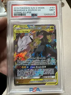 PSA 9 Mint Reshiram & Zekrom GX 157/236 2019 Pokemon Sun & Moon Cosmic Eclipse - Image 1