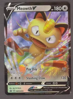 Meowth V SWSH004 Black Star Promo - Full Art - Pokemon Card 2020 NM - Image 1