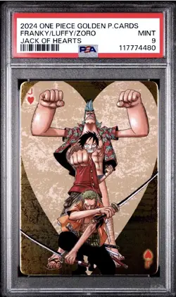 PSA 9 Frankly/Luffy/Zoro Jack Of Hearts One Piece Golden Poker Playing Cards - Image 1